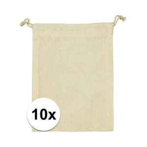 10 x Voordelige beige katoenen cadeauzakjes 10 x 14 cm 10119712