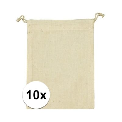 10 x Voordelige beige katoenen cadeauzakjes 10 x 14 cm 10119712