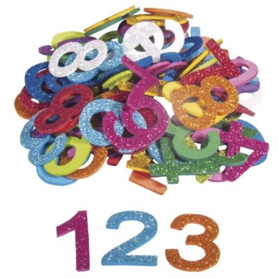 100x Zelfklevende hobby/knutsel foam/rubber cijfers met glitters 10141145