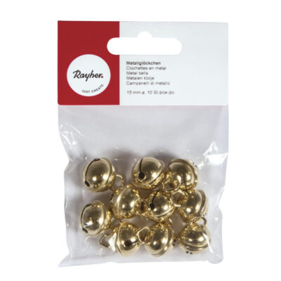 10x Gouden metalen belletjes met oog 15 mm hobby/knutsel benodigdheden 10228369