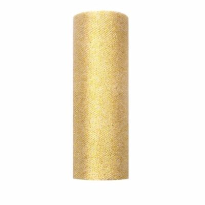 10x Rolletje tule stof goud met glitters 15 cm 10186662