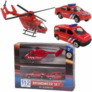 112 Brandweer Speelvoertuigen 3-delig- helikopter 16 cm en autos 7 cm 10098131