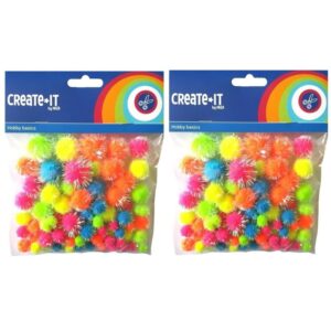 150x Neon hobby pompoms met glitters 10173182