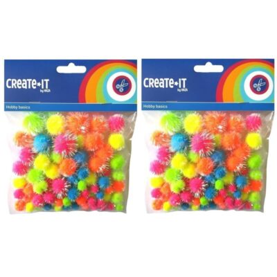 150x Neon hobby pompoms met glitters 10173182