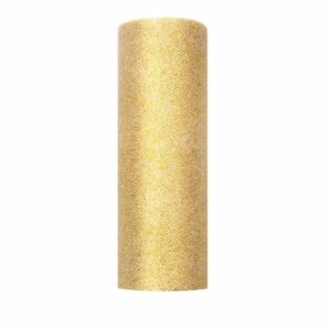 15x Rolletje tule stof goud met glitters 15 cm 10186664