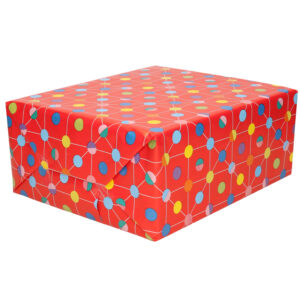 1x Cadeaupapier rood / gekleurde stippen 70 x 200 cm 10258518