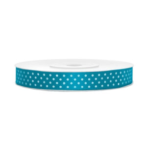 1x Hobby/decoratie turquoiseblauw satijnen sierlinten met witte stippen 1