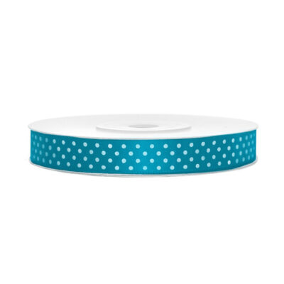 1x Hobby/decoratie turquoiseblauw satijnen sierlinten met witte stippen 1