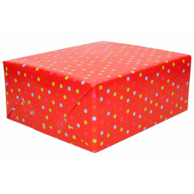 1x Inpakpapier/cadeaupapier rood met gekleurde stippen 200 x 70 cm 10244838