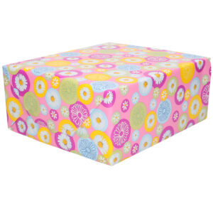 1x Inpakpapier/cadeaupapier roze met gekleurde bloemetjes 200 x 70 cm 10244841