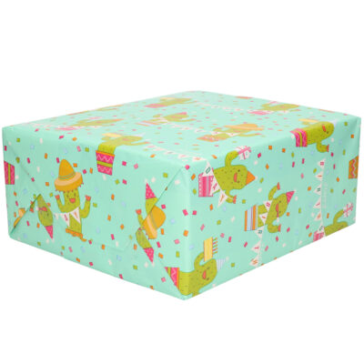 1x Rollen Cadeaupapier cactus / happy birthday mint groen 70 x 200 cm 10248951