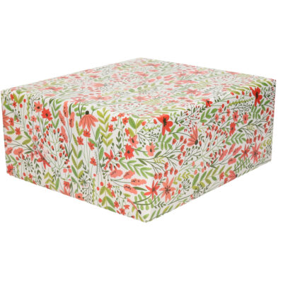 1x Rollen Inpakpapier/cadeaupapier creme met rode bloemen en groene takken 200 x 70 cm 10332324