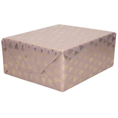 1x Rollen Kerst inpakpapier/cadeaupapier roze/gouden bomen 2