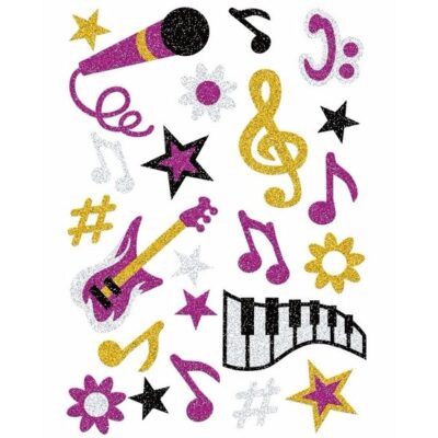 1x set muziek glitter stickers 10096120