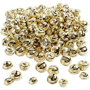 220x Gouden metalen belletjes 13-15-17 mm met oog hobby/knutsel benodigdheden 10228428