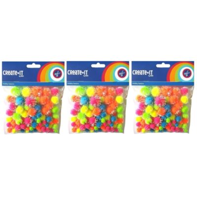 225x Neon hobby pompoms met glitters 10173185