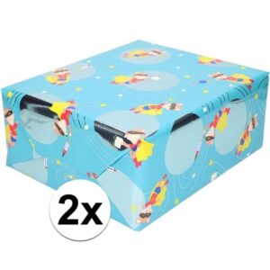 2x Blauw inpakpapier met vosje met masker 200 cm 10161829