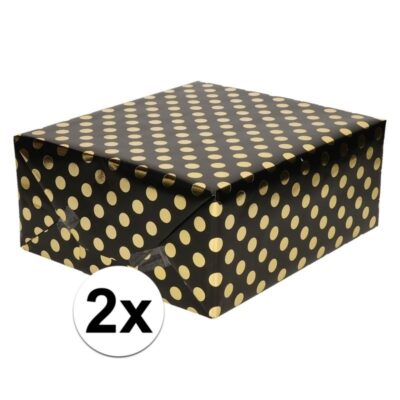 2x Cadeau inpakpapier zwart/goud 10162378