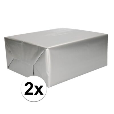 2x Cadeaupapier zilver 70 x 200 cm 10145878