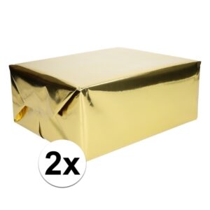 2x Goud cadeaupapier metallic 400 x 50 cm 10145475