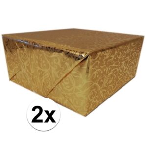 2x Goud inpakpapier/folie klassiek 150 cm per rol 10157585