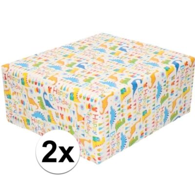 2x Happy Birthday inpakpapier/cadeaupapier 200 cm per rol 10158853