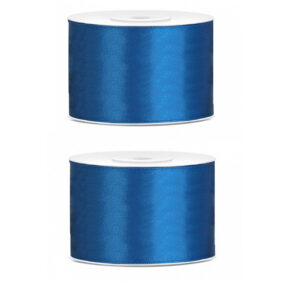 2x Hobby/decoratie blauw satijnen sierlinten 5 cm/50 mm x 25 meter 10207381