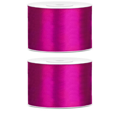 2x Hobby/decoratie donker fuchsia roze satijnen sierlinten 5 cm/50 mm x 25 meter 10207751