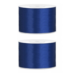 2x Hobby/decoratie donkerblauw satijnen sierlinten 5 cm/50 mm x 25 meter 10207621