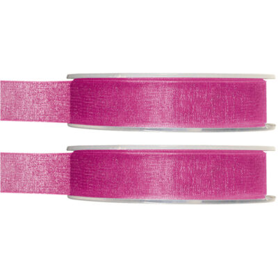 2x Hobby/decoratie fuchsia roze organza sierlinten 1