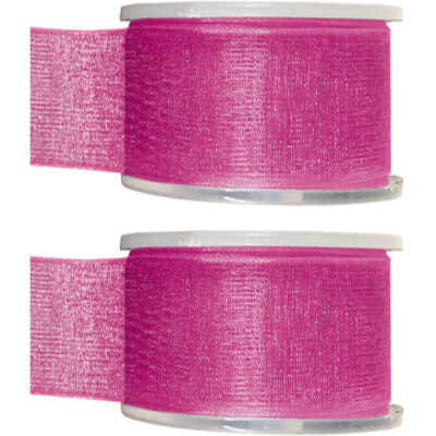 2x Hobby/decoratie fuchsia roze organza sierlinten 4 cm/40 mm x 20 meter 10255071