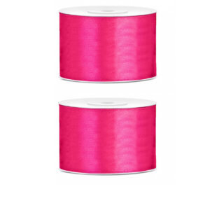 2x Hobby/decoratie fuchsia roze satijnen sierlinten 5 cm/50 mm x 25 meter 10207574