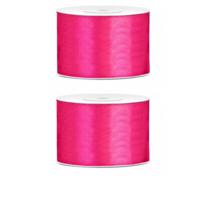 2x Hobby/decoratie fuchsia roze satijnen sierlinten 5 cm/50 mm x 25 meter 10207574