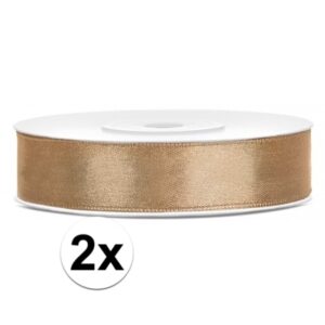 2x Hobby/decoratie gouden satijnen sierlinten 1