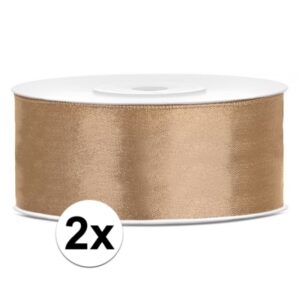 2x Hobby/decoratie gouden satijnen sierlinten 2