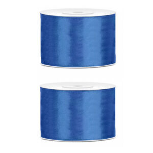 2x Hobby/decoratie helderblauw satijnen sierlinten 5 cm/50 mm x 25 meter 10207841