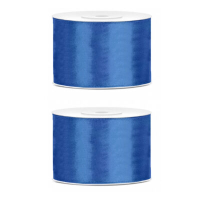 2x Hobby/decoratie helderblauw satijnen sierlinten 5 cm/50 mm x 25 meter 10207841