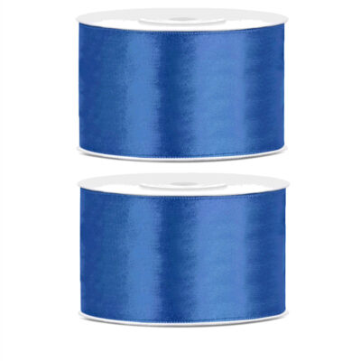 2x Hobby/decoratie marine blauw satijnen sierlinten 3