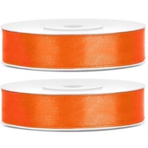 2x Hobby/decoratie oranje satijnen sierlinten 1