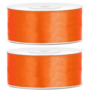 2x Hobby/decoratie oranje satijnen sierlinten 2