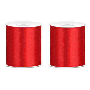 2x Hobby/decoratie rood satijnen sierlinten 10 cm/100 mm x 25 meter 10252483