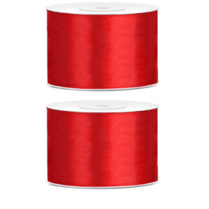 2x Hobby/decoratie rood satijnen sierlinten 5 cm/50 mm x 25 meter 10207583