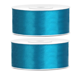 2x Hobby/decoratie turquoise satijnen sierlinten 2