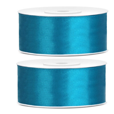 2x Hobby/decoratie turquoise satijnen sierlinten 2