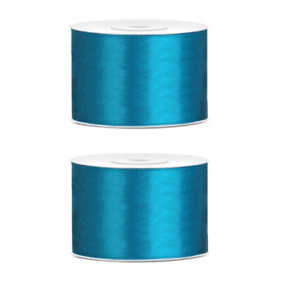 2x Hobby/decoratie turquoise satijnen sierlinten 5 cm/50 mm x 25 meter 10207802