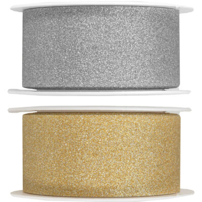 2x Hobby/decoratie zilver en gouden sierlinten met glitters 3 cm/30 mm x 5 meter 10251237