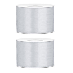 2x Hobby/decoratie zilver satijnen sierlinten 5 cm/50 mm x 25 meter 10207591