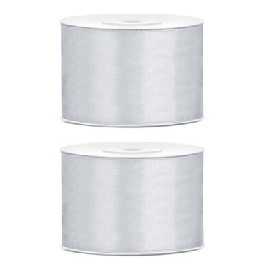 2x Hobby/decoratie zilver satijnen sierlinten 5 cm/50 mm x 25 meter 10207591