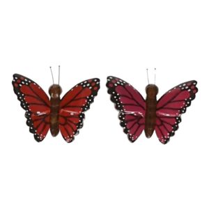 2x Houten magneten vlinders rood en roze 10108320