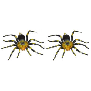 2x Kunststof zwart/gele tarantula spinnen 16 cm speelgoed 10189162